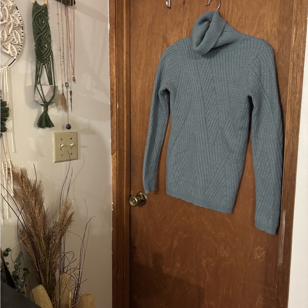 Women's Blue/Grey Turtleneck Sweater